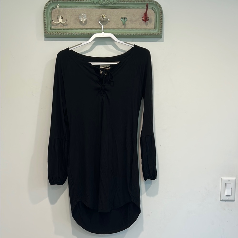 Chaser lace up front long sleeve mini dress Black Women's medium new w tag